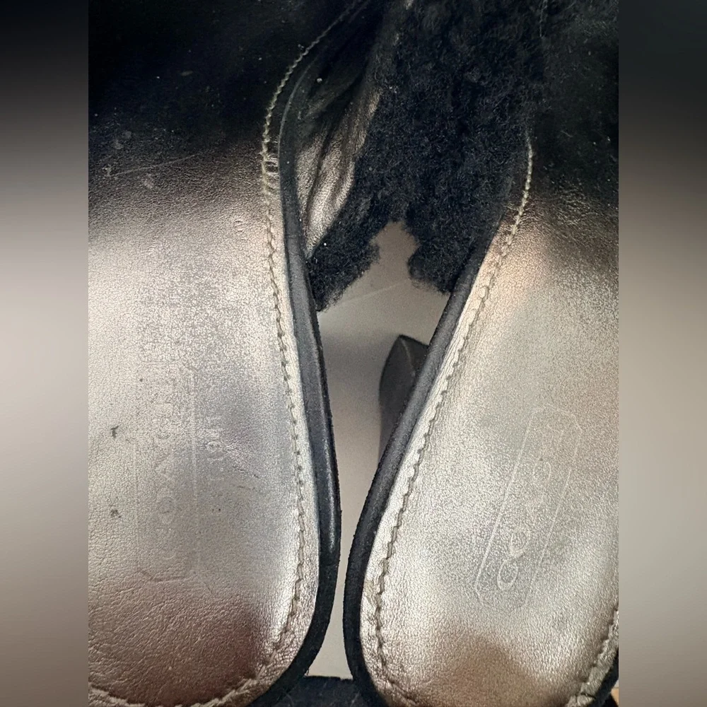 Coach Idyle Platform Mules in Black Suede and Faux-Shearling with Chain - Picture 5 of 16